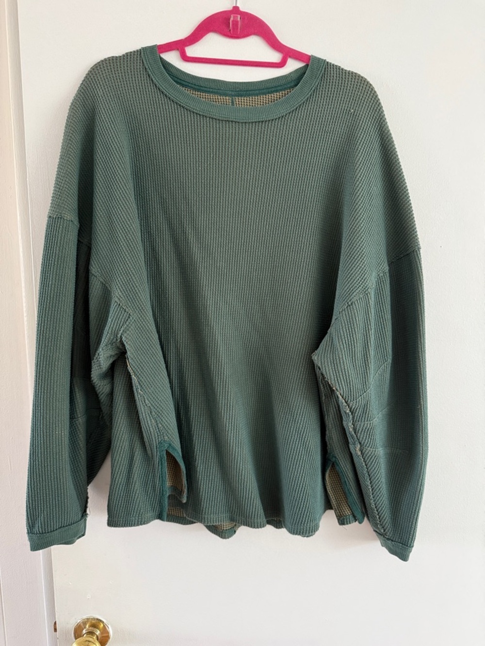 We The Free Teal/Green Waffle Knit Crew Sweater